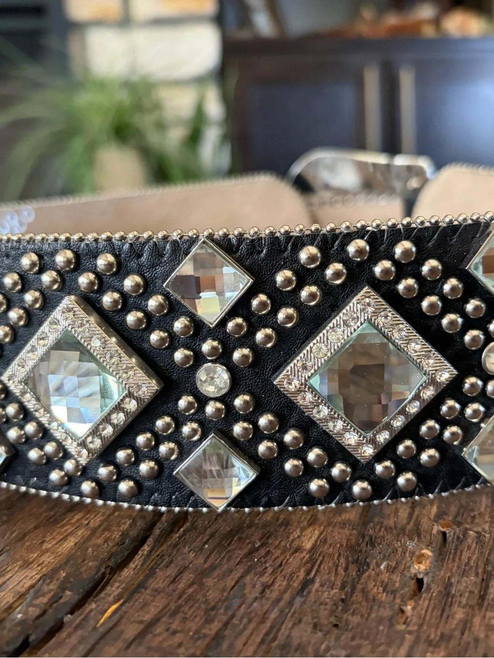 Women's Black Crystal Western Belt with Ornate Silver Buckle small